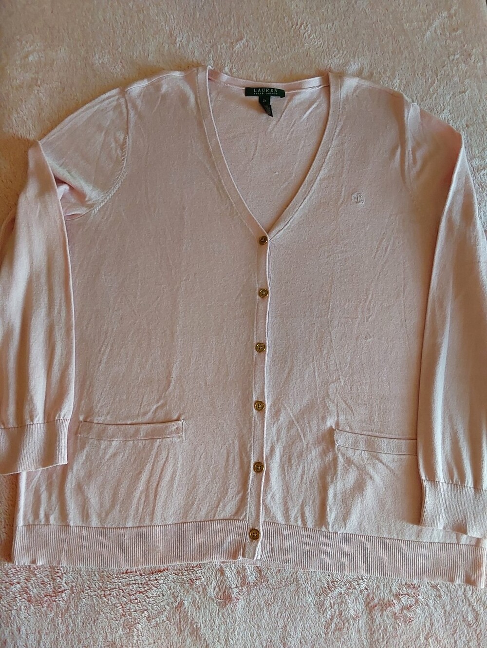 🌺 NWT Ralph Lauren Soft Pink V-Neck Button Front Cardigan